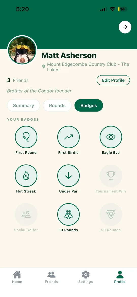 Condor app: badges screen