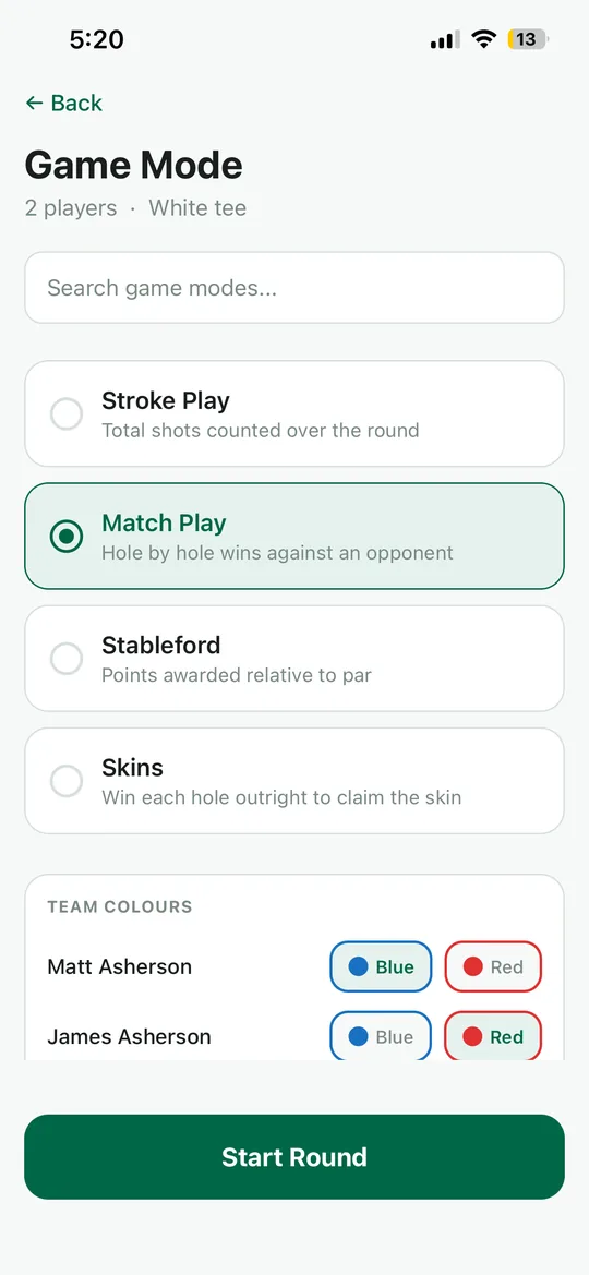 Condor app: game mode screen